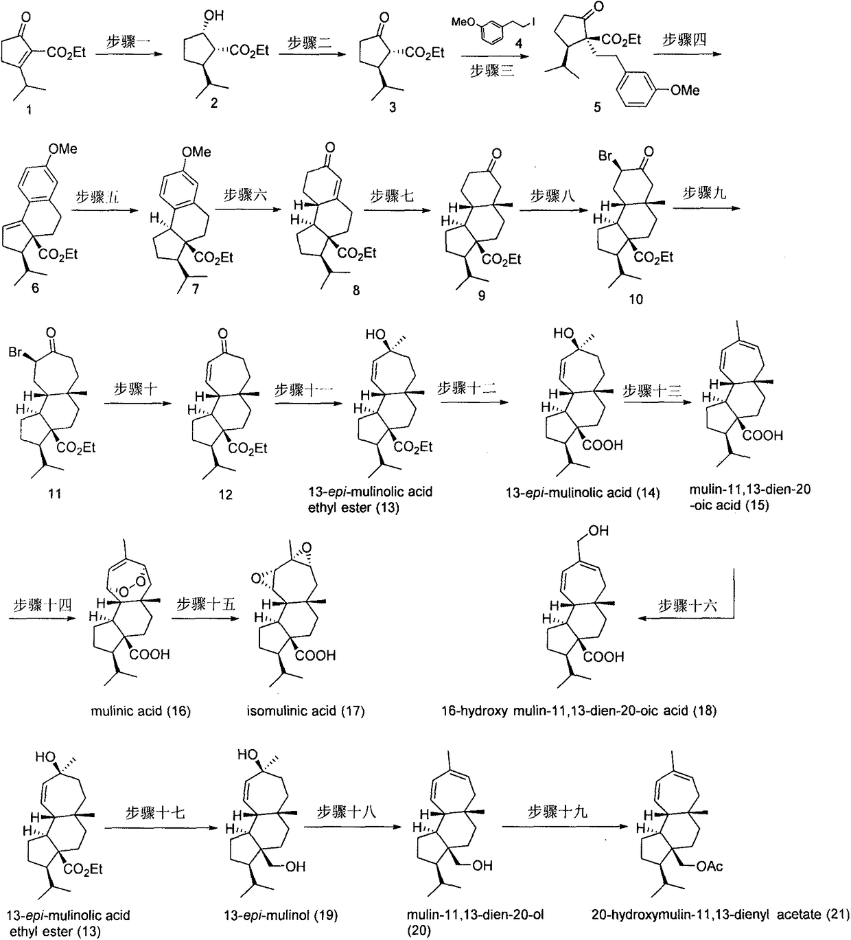Asymmetric total synthesis method for mulinane type diterpenoids and analogues thereof