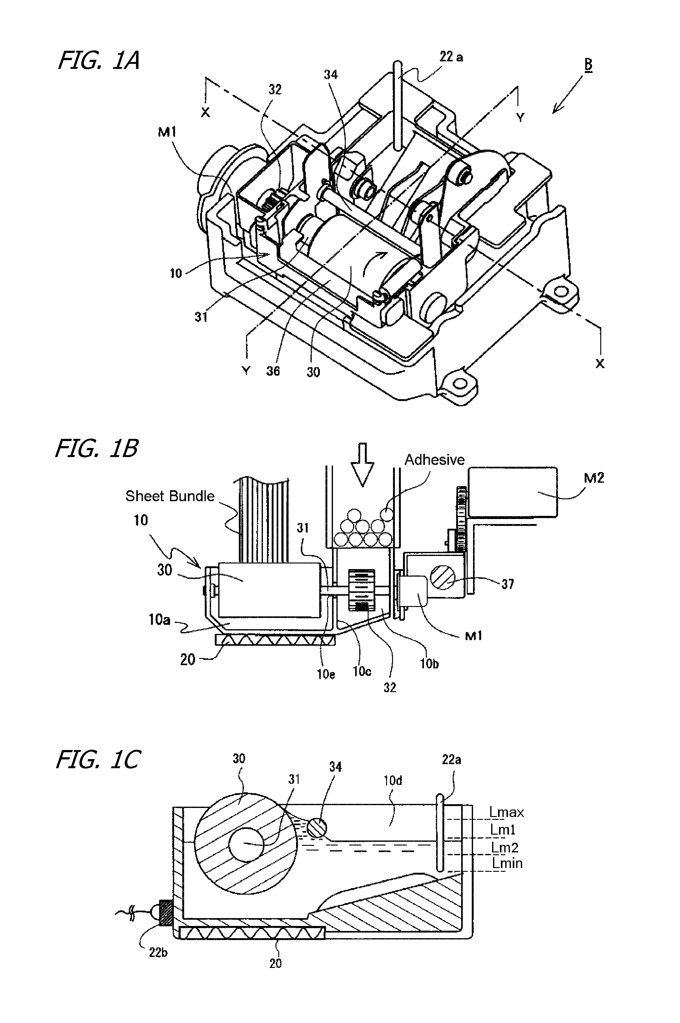 Adhesive applicator and bookbinder in bookbinding apparatus, and image-forming system associated therewith