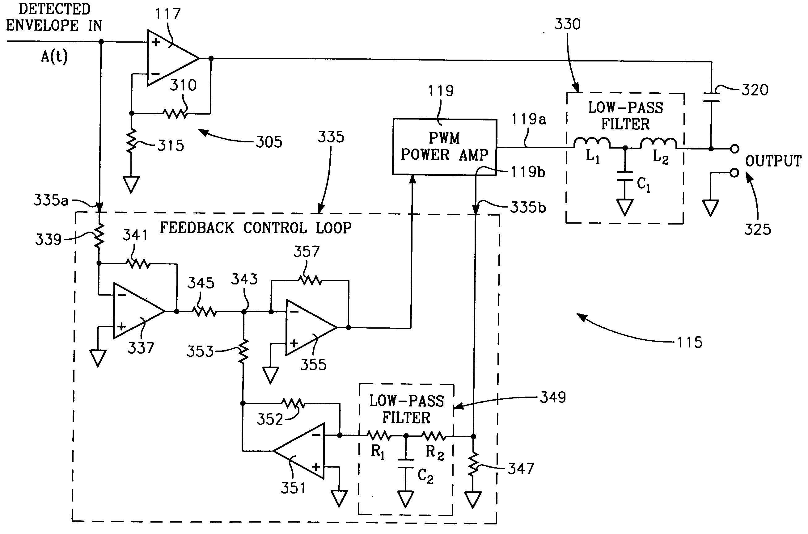 EER modulator with power amplifier having feedback loop providing soft output impedance