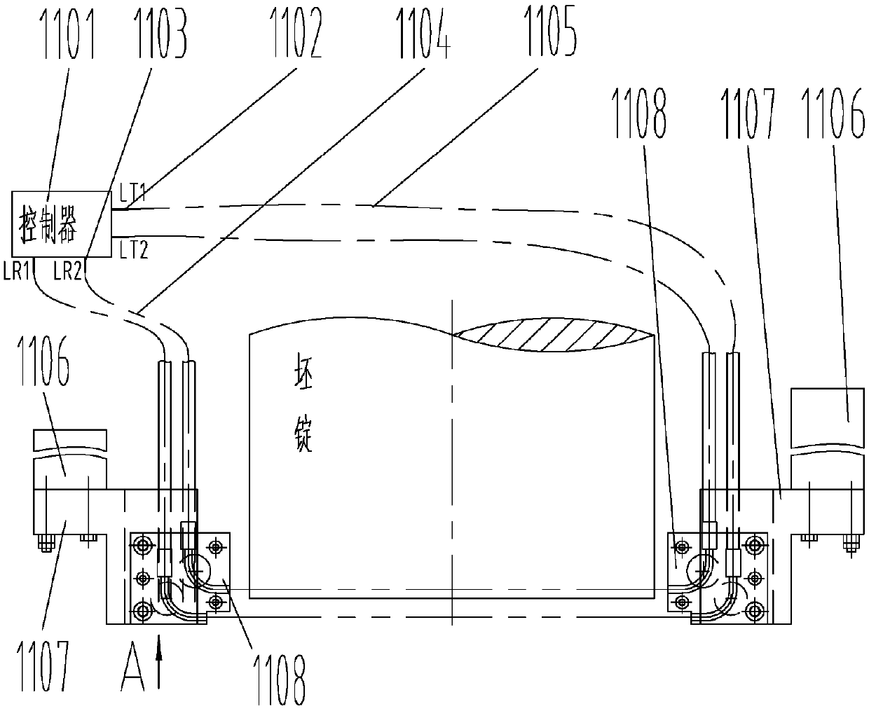 Ingot feeding system for short stroke front loading extruder