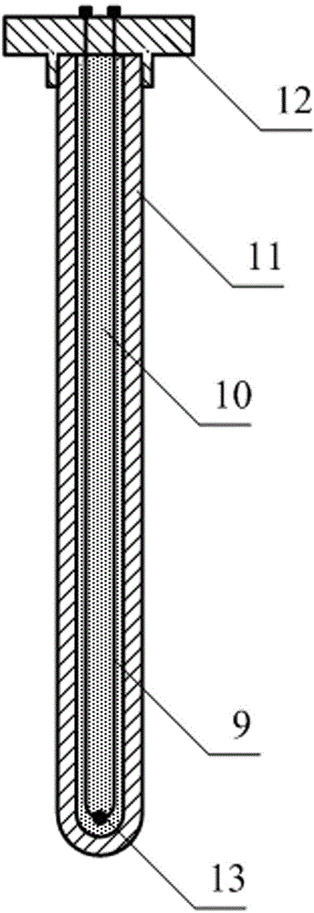 Continuous aluminum electrolysis cell temperature measuring device and manufacturing method thereof