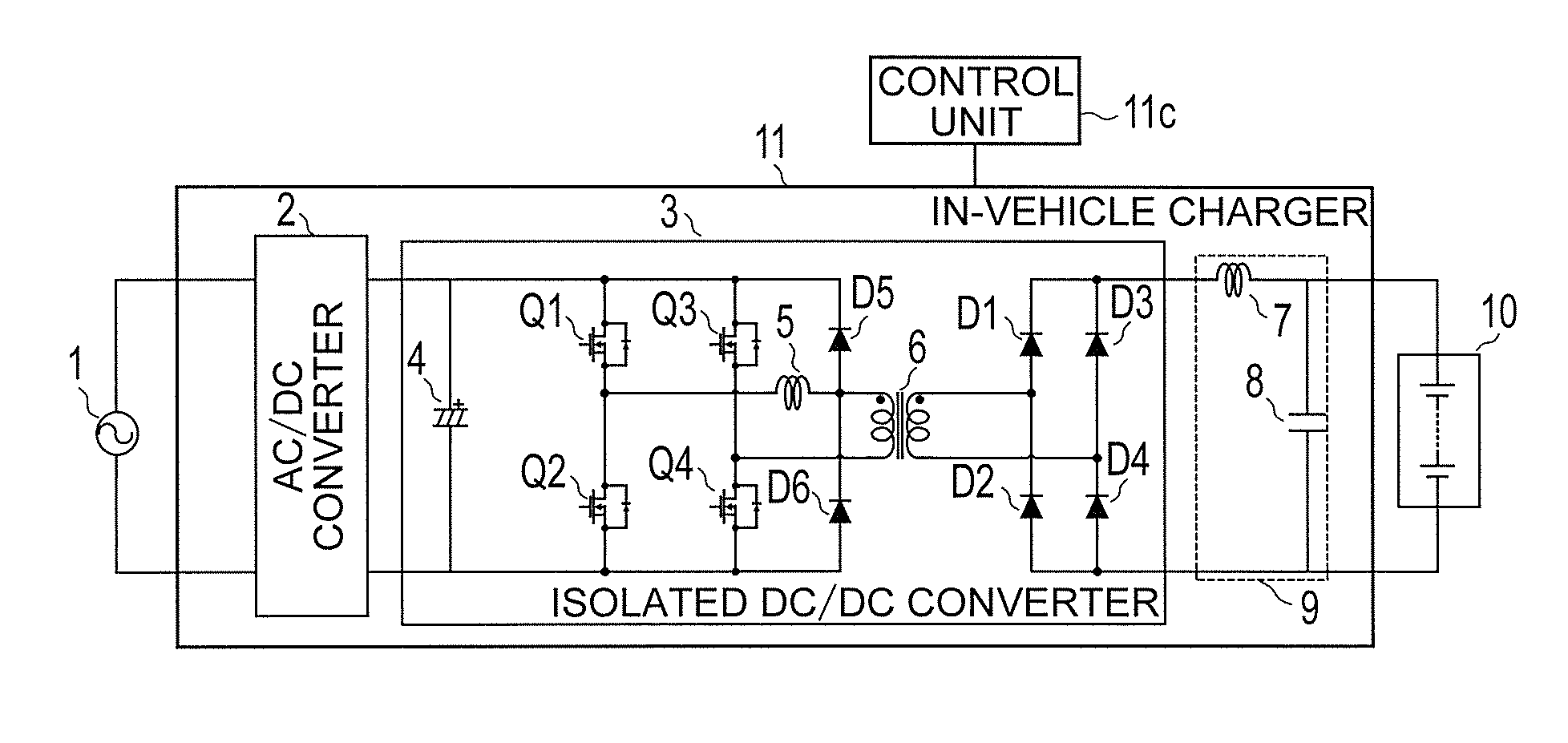 In-vehicle charger and surge-suppression method in in-vehicle charger