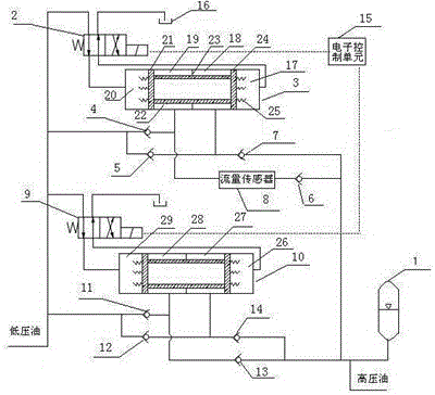 A hydraulic booster energy recovery system and control device