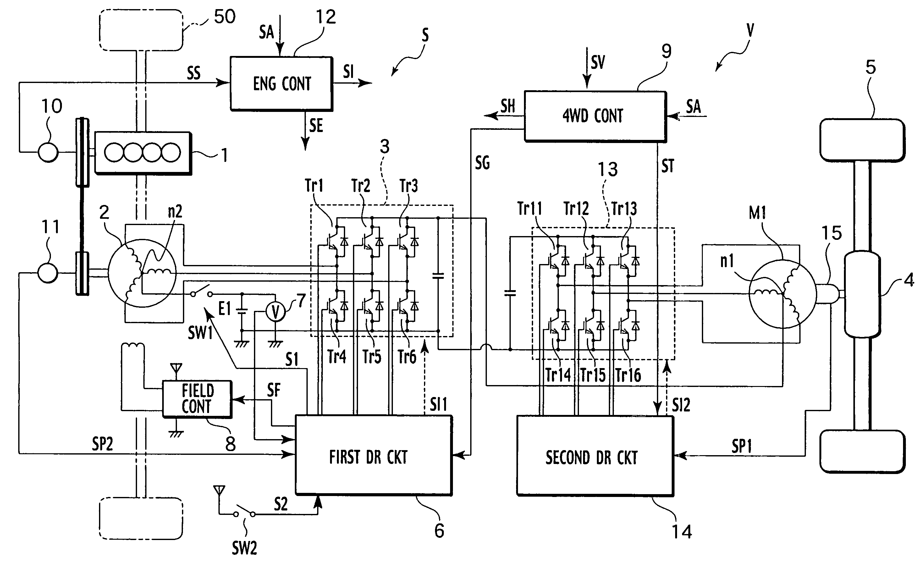 Control device for motor-driven 4WD vehicle and related method