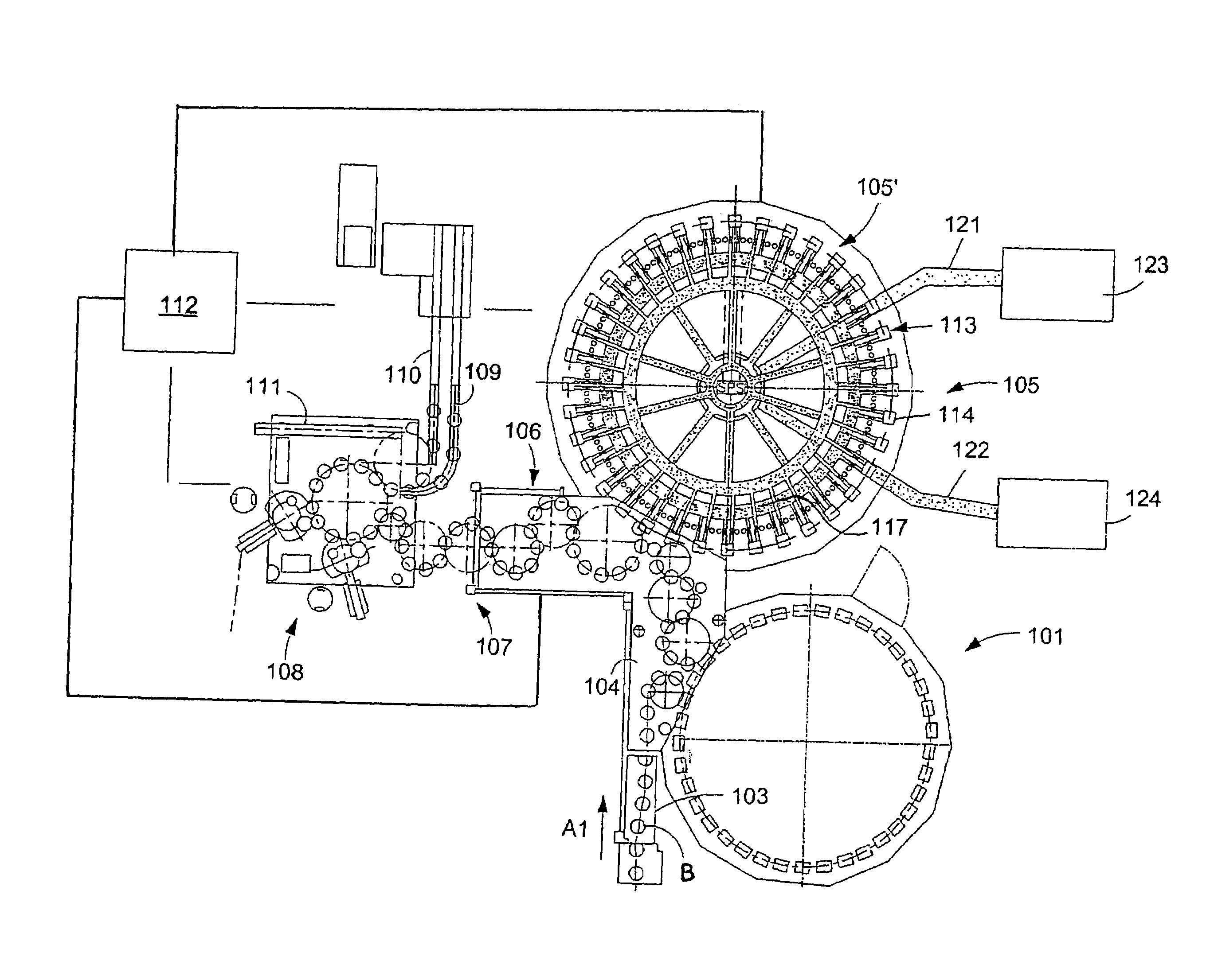 Beverage bottling plant and method for filling bottles including a treatment device for beverage container caps