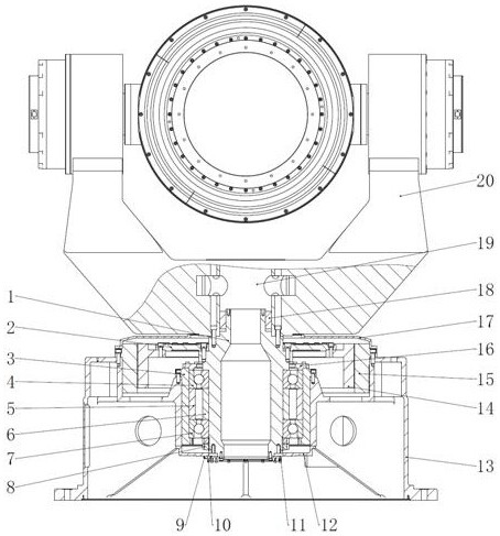 Vertical three-axis simulation rotary table with front yaw axis motor