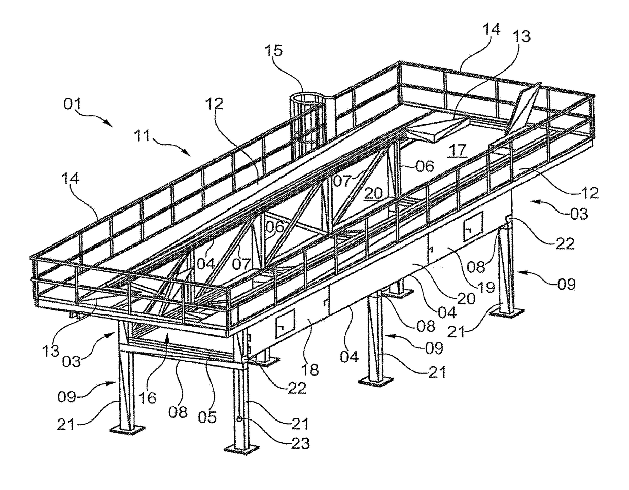 Overhead conveying device having a securing element