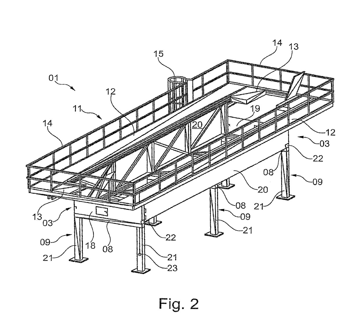 Overhead conveying device having a securing element