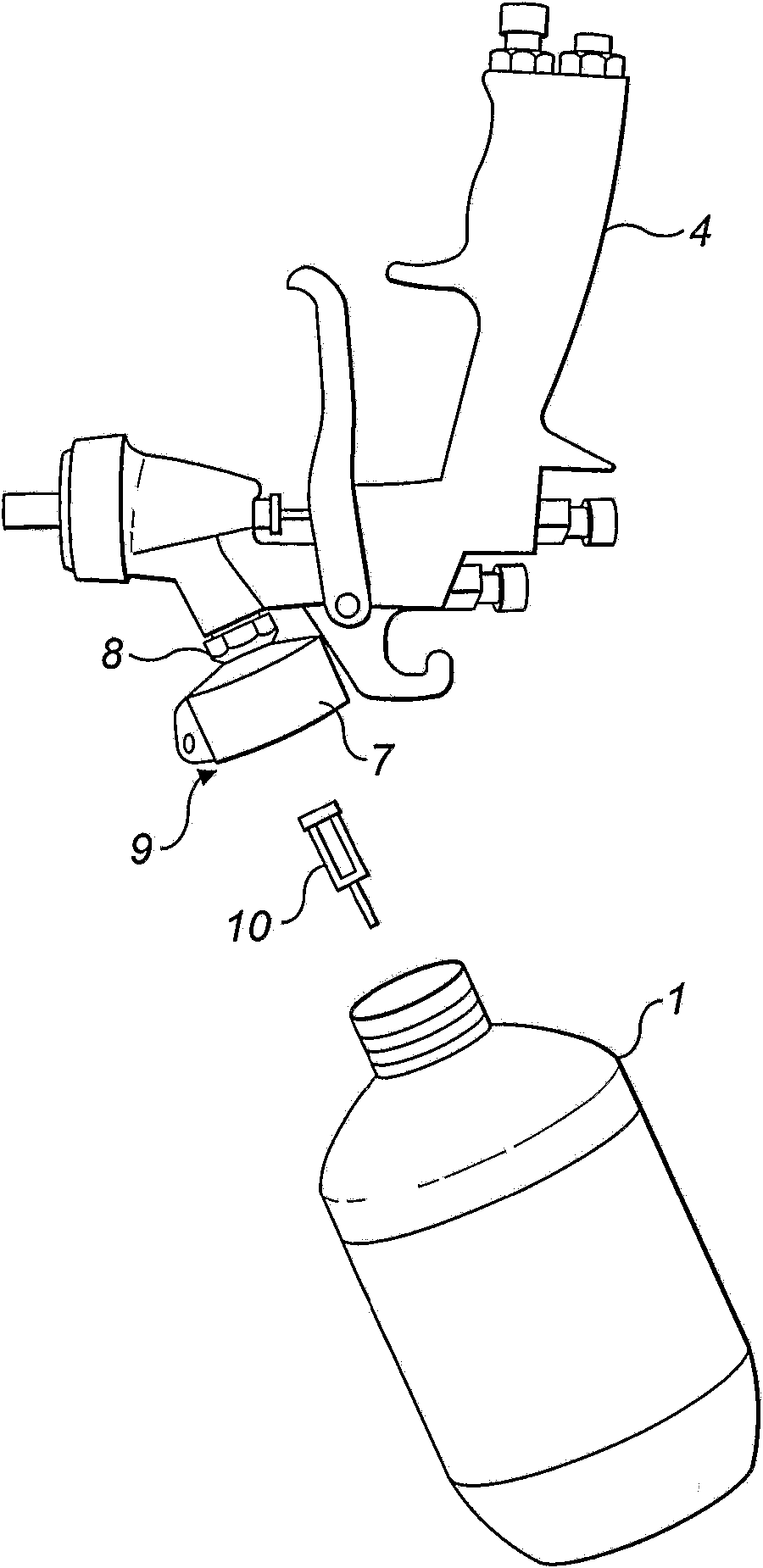 A connector for a gravity feed spray gun, a gravity feed spray gun and a method of preparing a spray paint