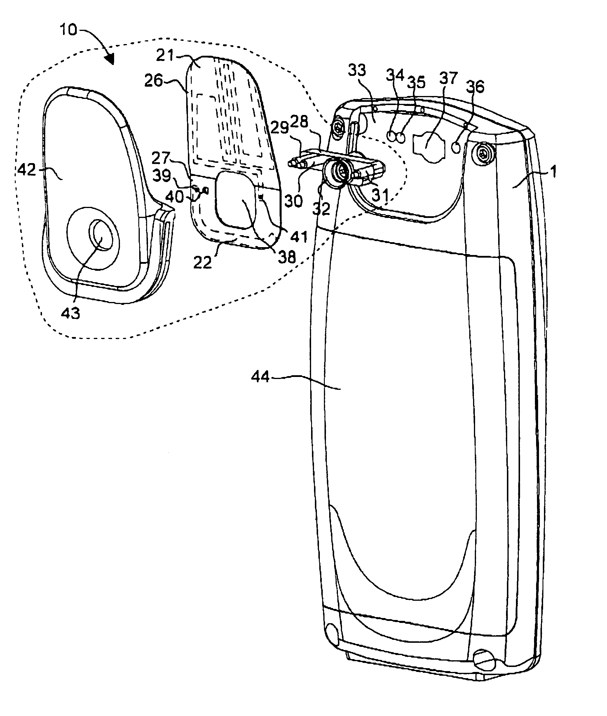 Antenna device, and a portable telecommunication apparatus including such an antenna device