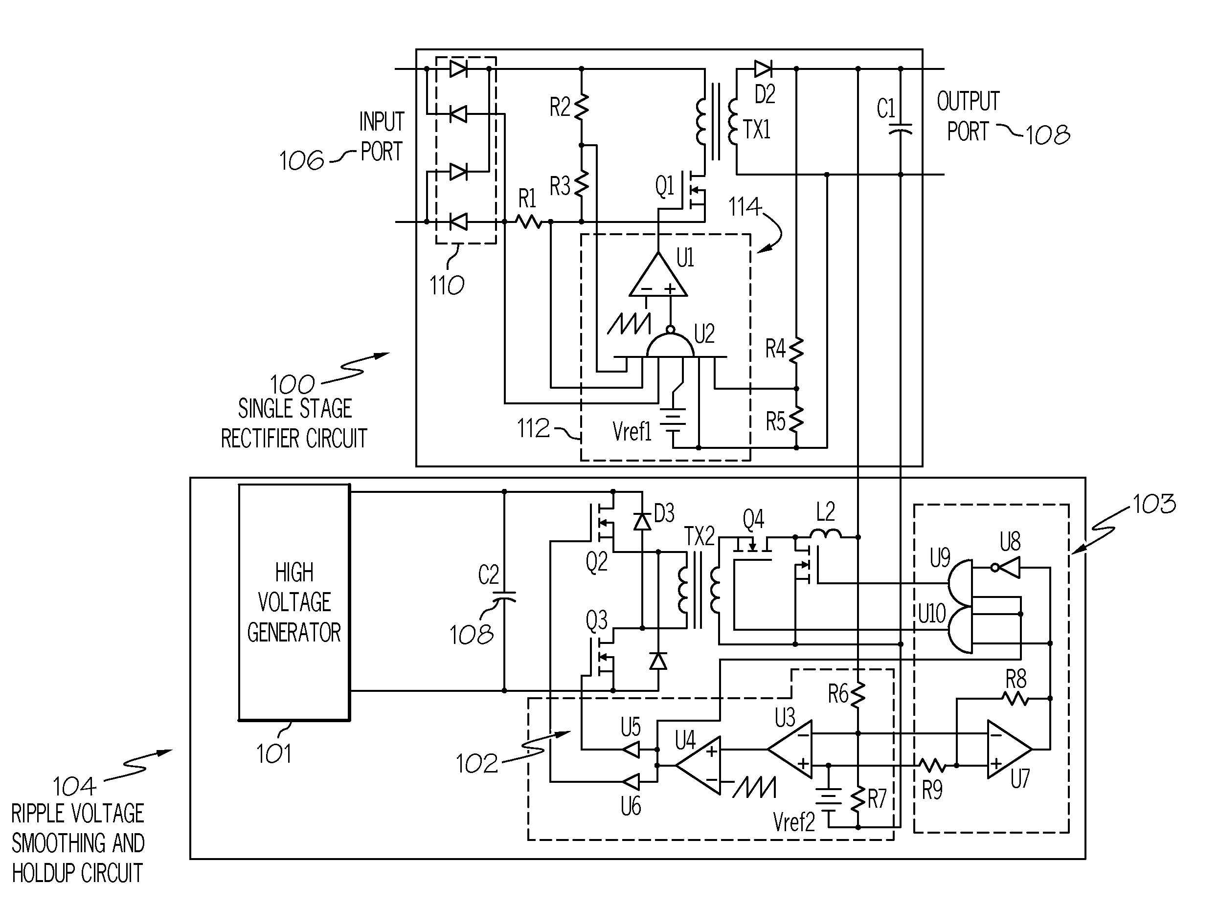 Single stage power conversion unit with circuit to smooth and holdup DC ...