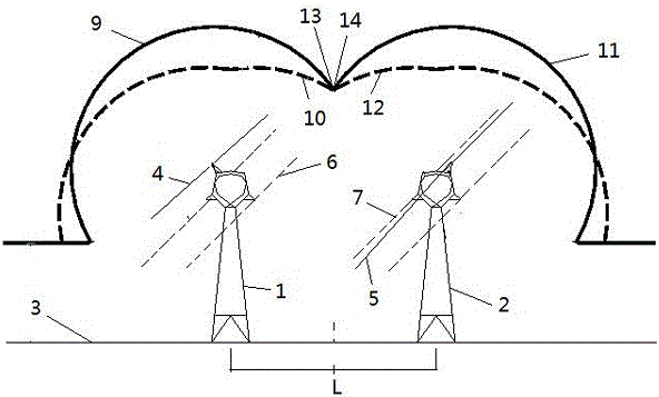 A lightning protection method for a single lightning protection line for erecting transmission lines in the same corridor