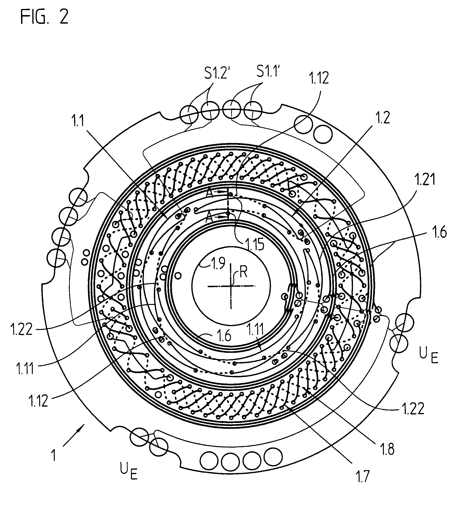 Inductive angle-of-rotation sensor and rotary transducer equipped with the same
