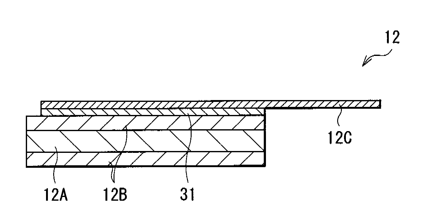 Anode having an anode lead bonded to an active material layer, method of manufacturing of the anode, and battery including the anode