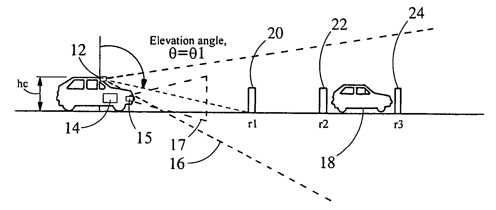 Single camera system and method for range and lateral position measurement of a preceding vehicle