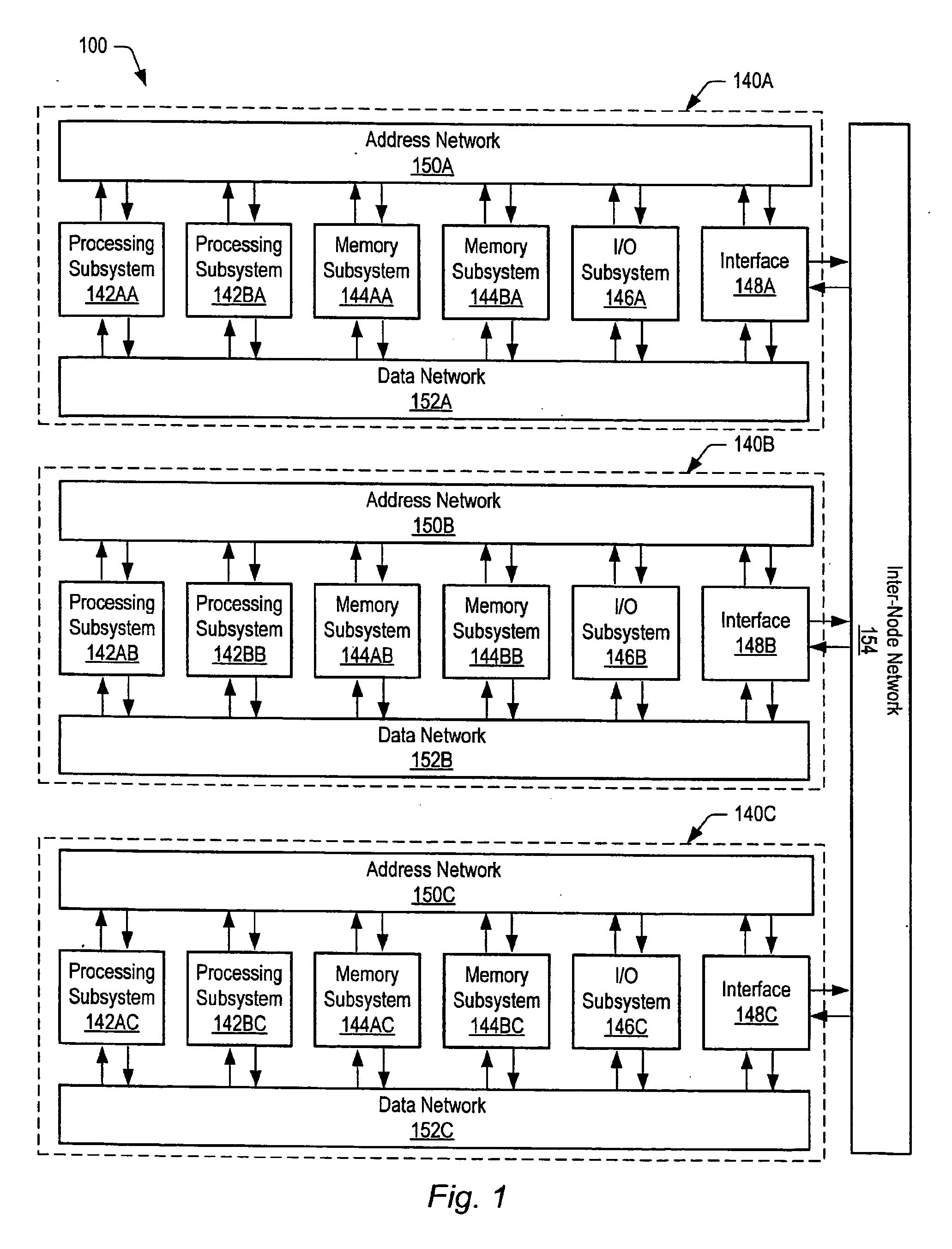 Multi-node system in which home memory subsystem stores global to local address translation information for replicating nodes