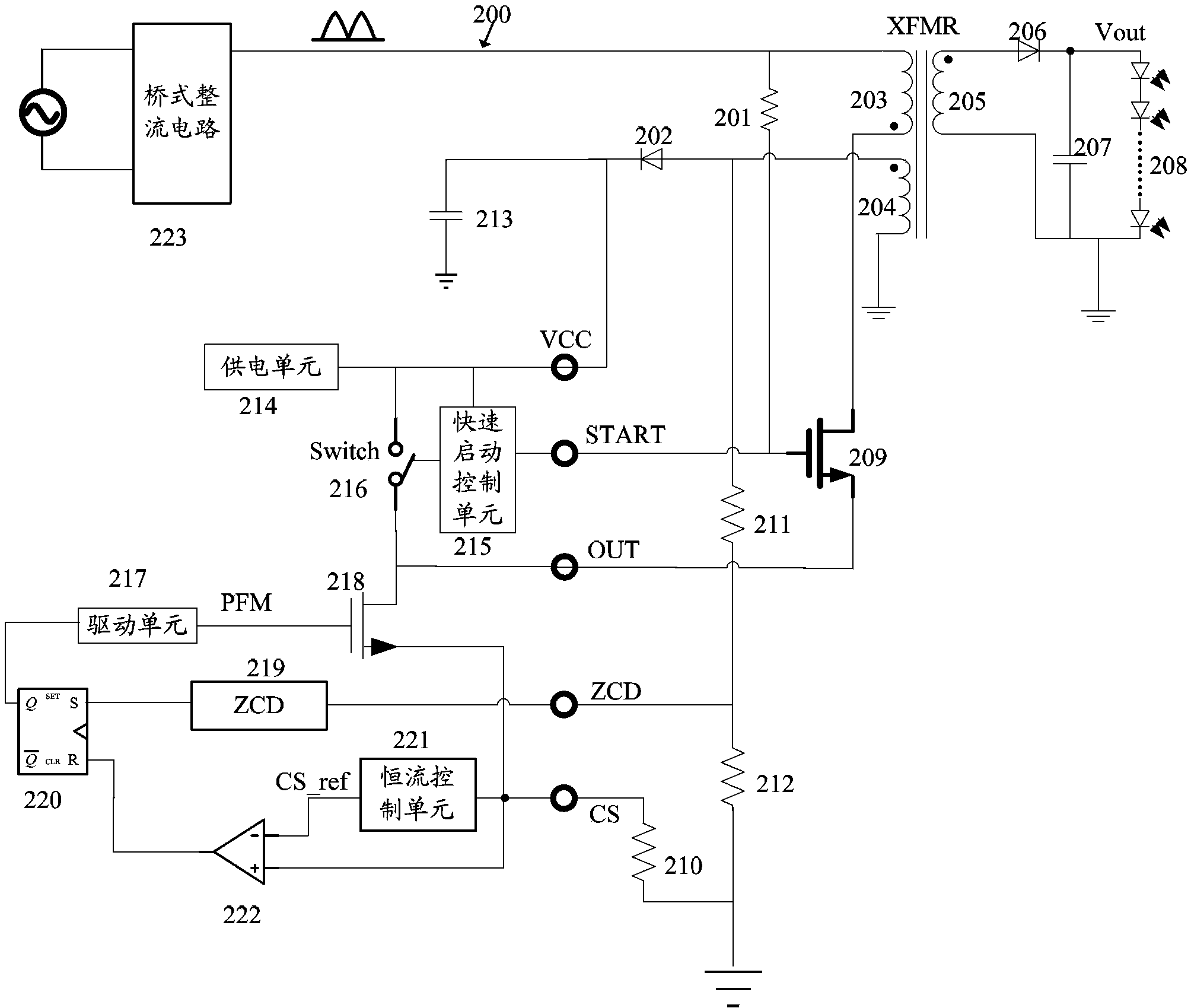 Flyback-type quick-start LED (Light-Emitting Diode) drive circuit structure