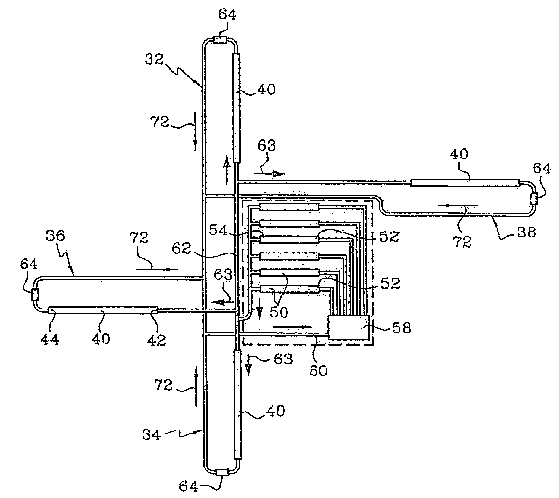 Satellite comprising means for transferring heat from a shelf supporting equipment to radiator panels