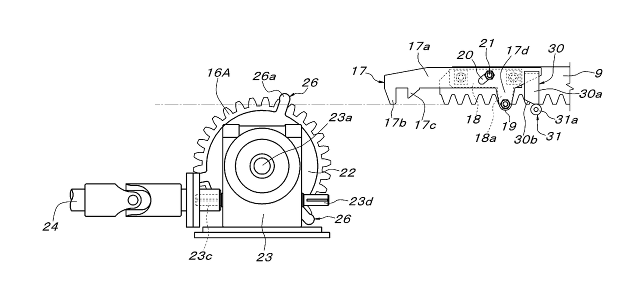 Conveying Device Drivable By Rack Gear