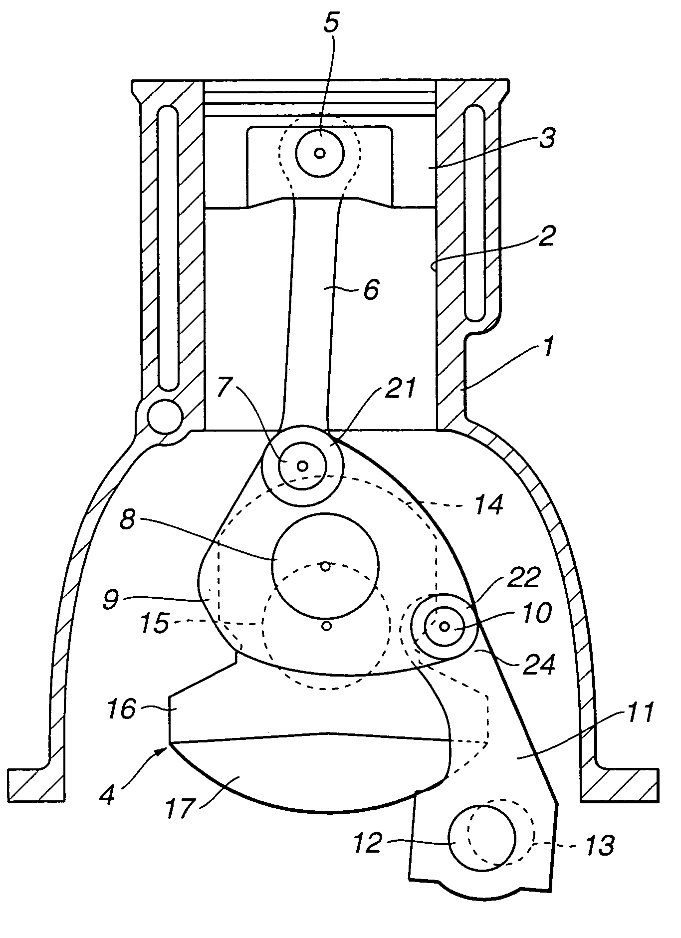 Multi-link piston crank mechanism for internal combustion engine