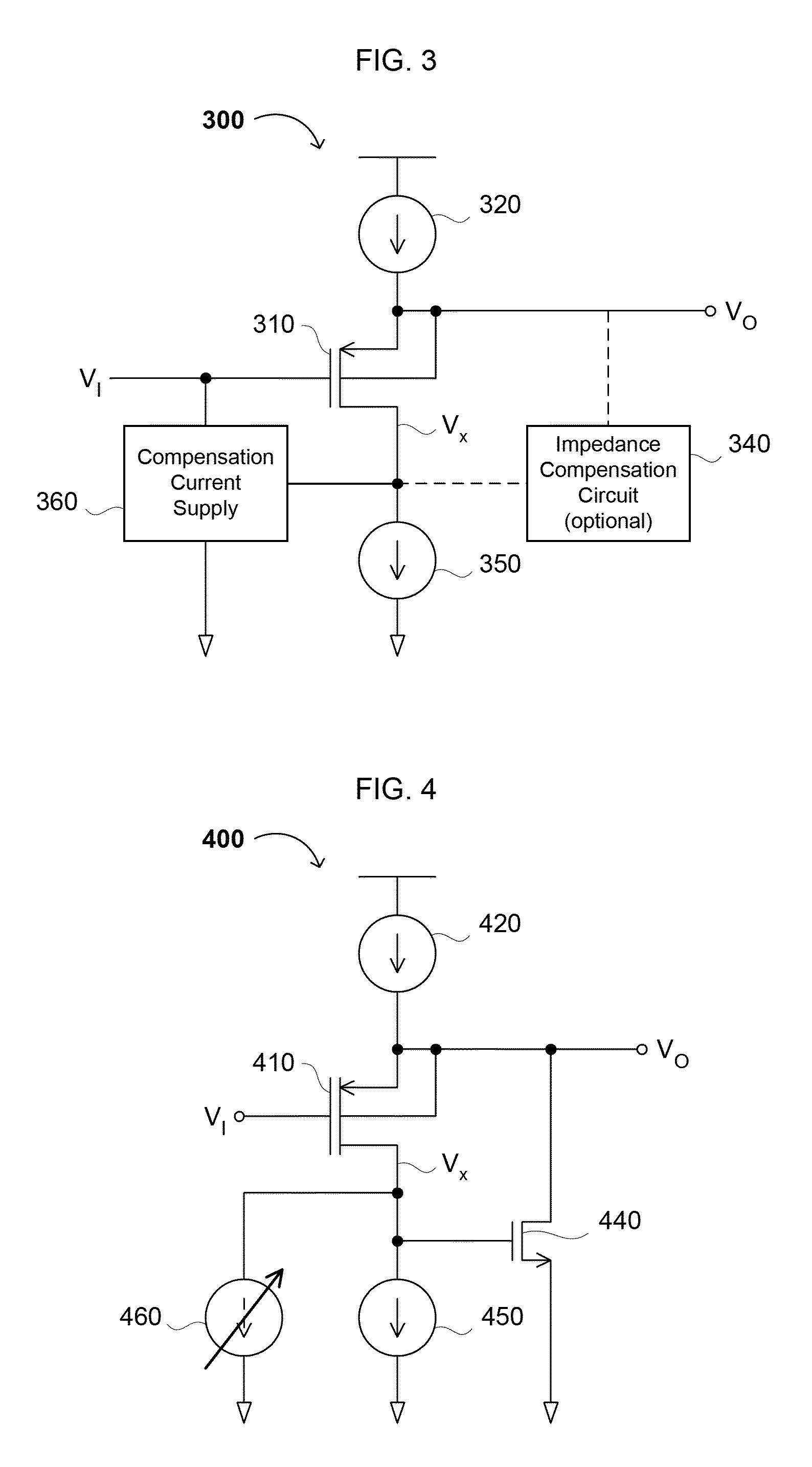Source follower with gain compensation, and circuits and methods for source follower gain error compensation