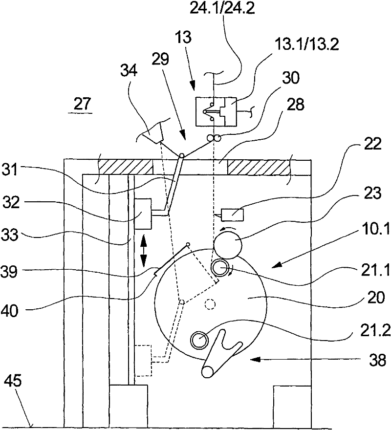 Method and device for melt spinning, treating and winding a synthetic thread