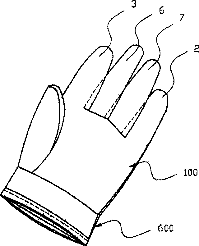 Five finger working glove capable of ensuring space
