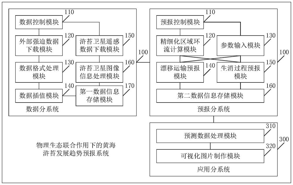 System and method for forecasting development trend of enteromorpha prolifera in Yellow Sea under combined action of physics and ecology