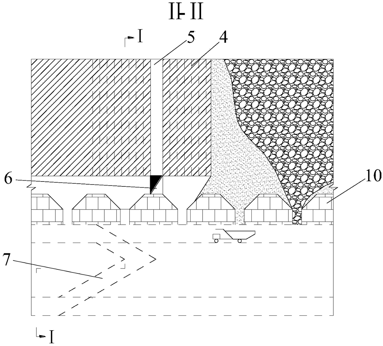 Coordinated mining by trucks with sub-section caving method with pillars