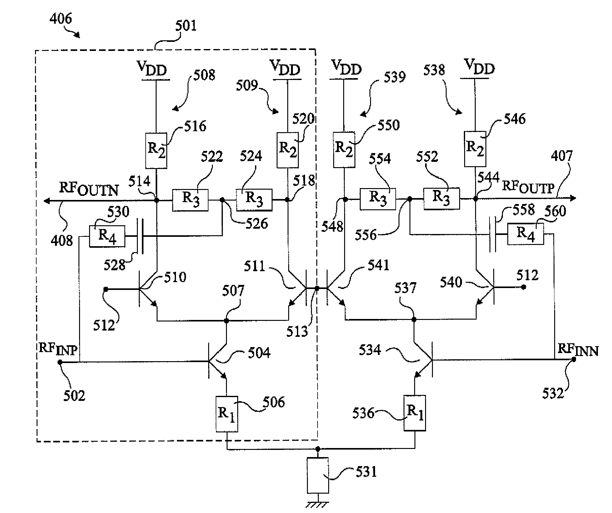 Variable gain RF amplifier