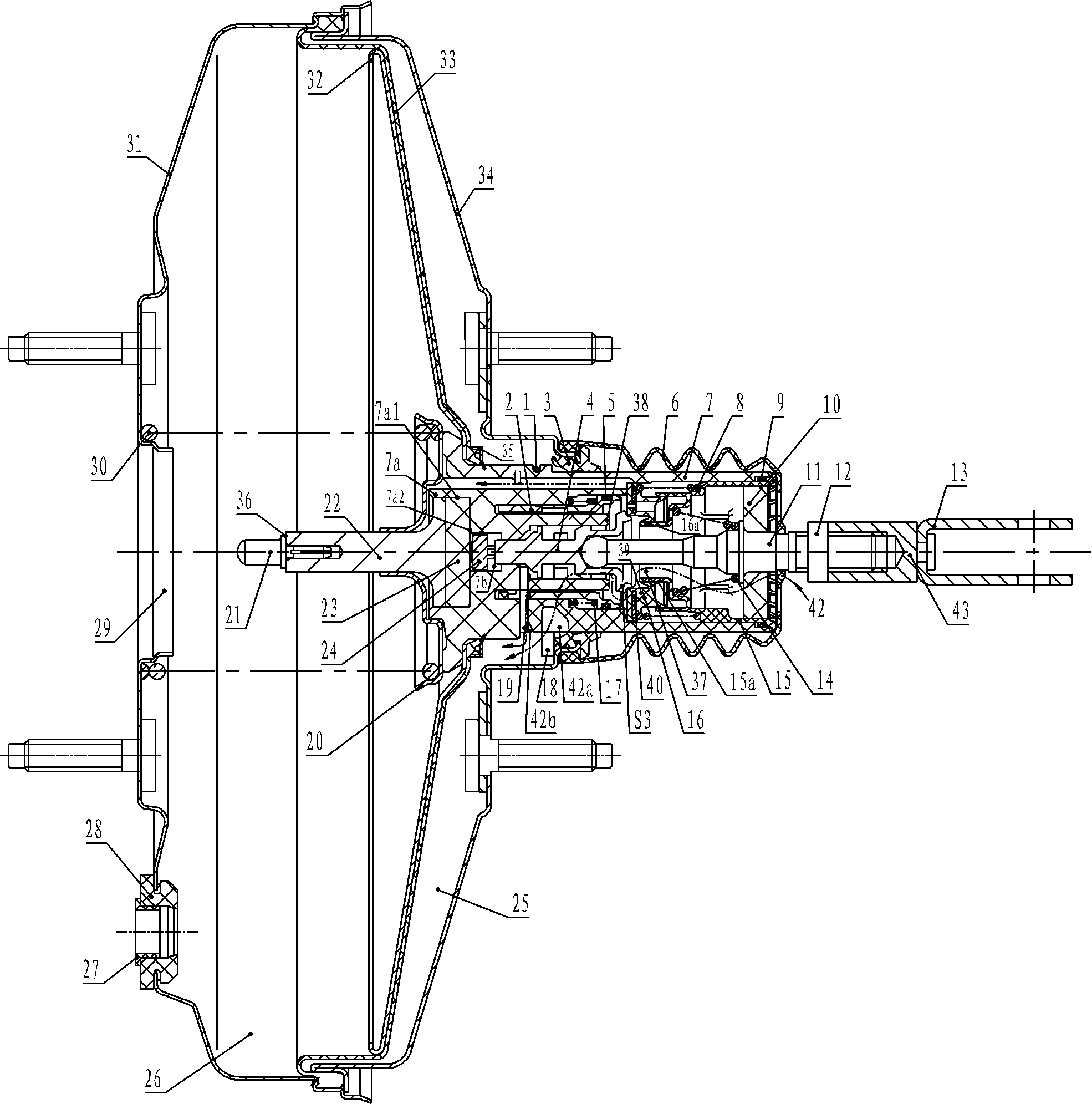 Booster with emergency braking function