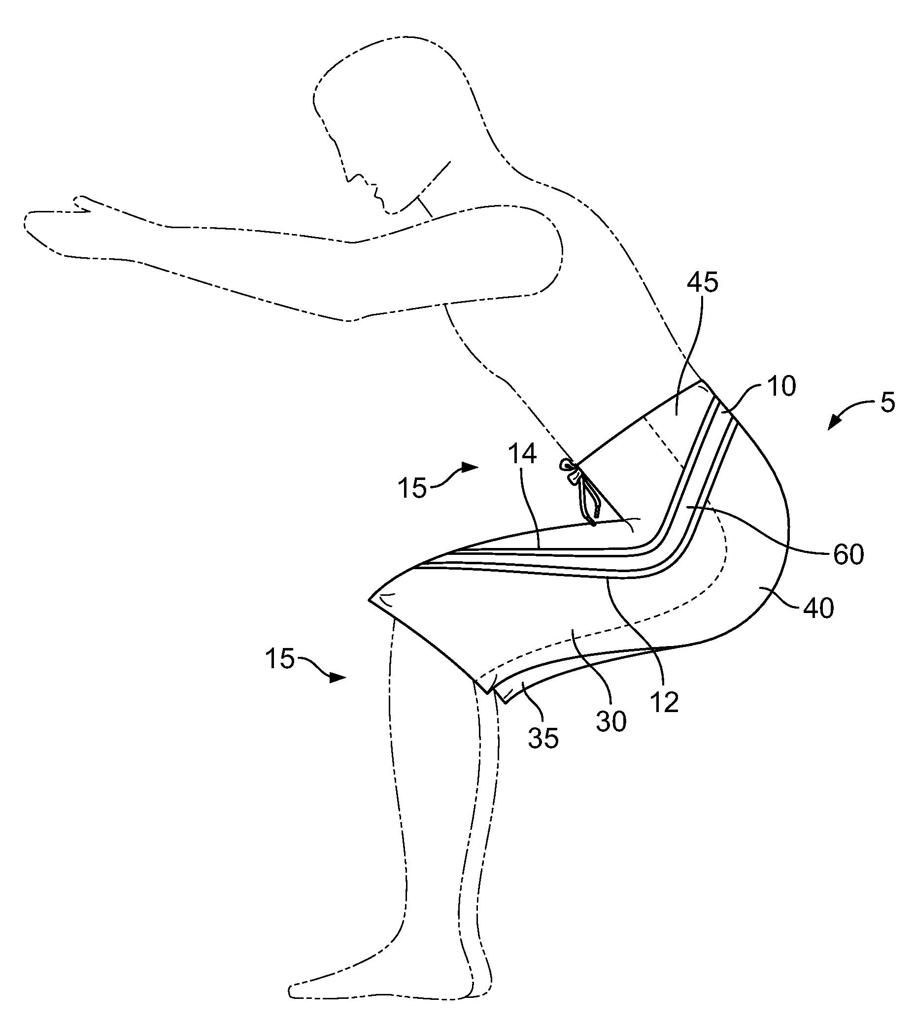 Garment with stretchable section and related methods