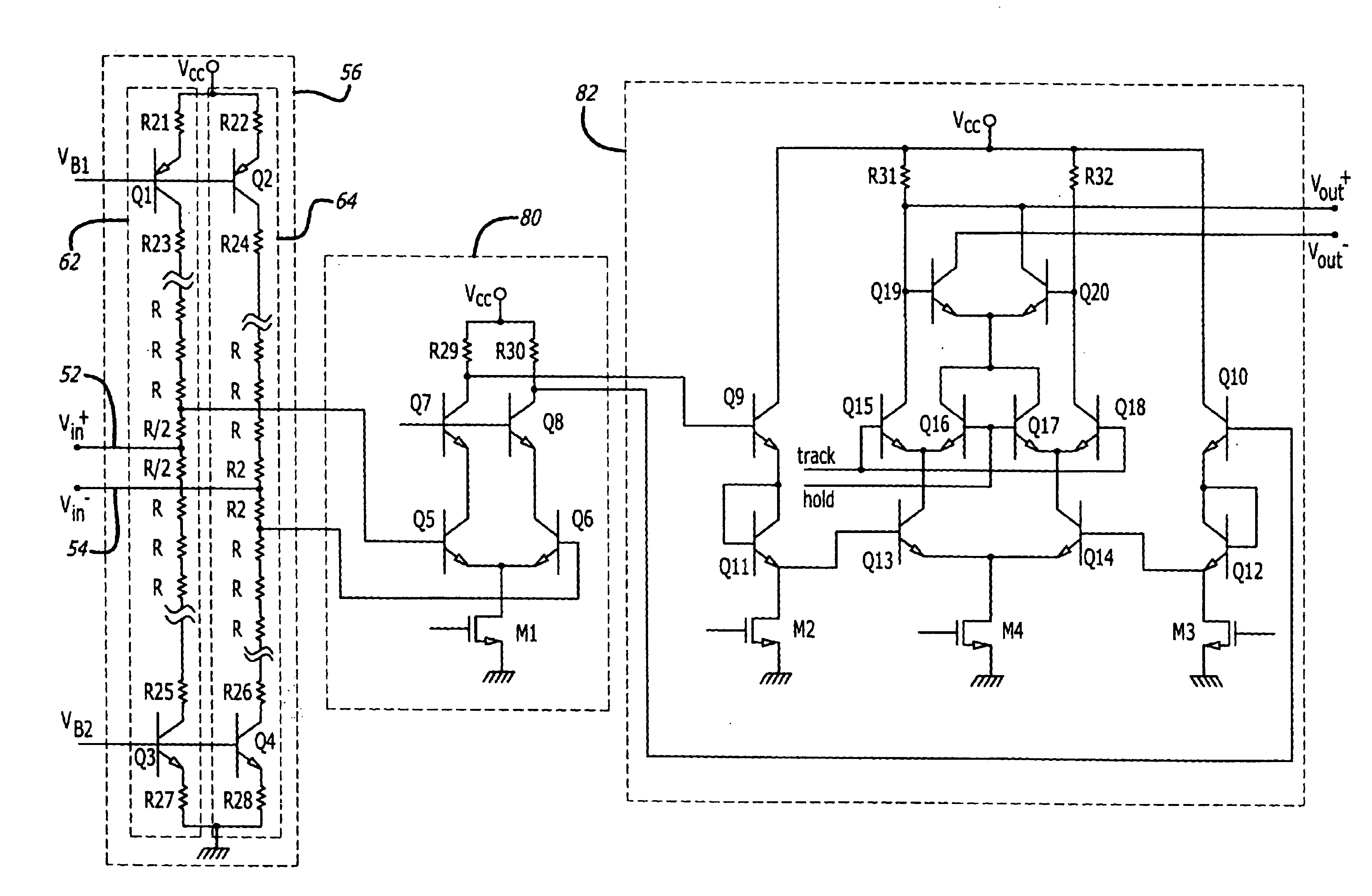 Resistive ladder, summing node circuit, and trimming method for a subranging analog to digital converter