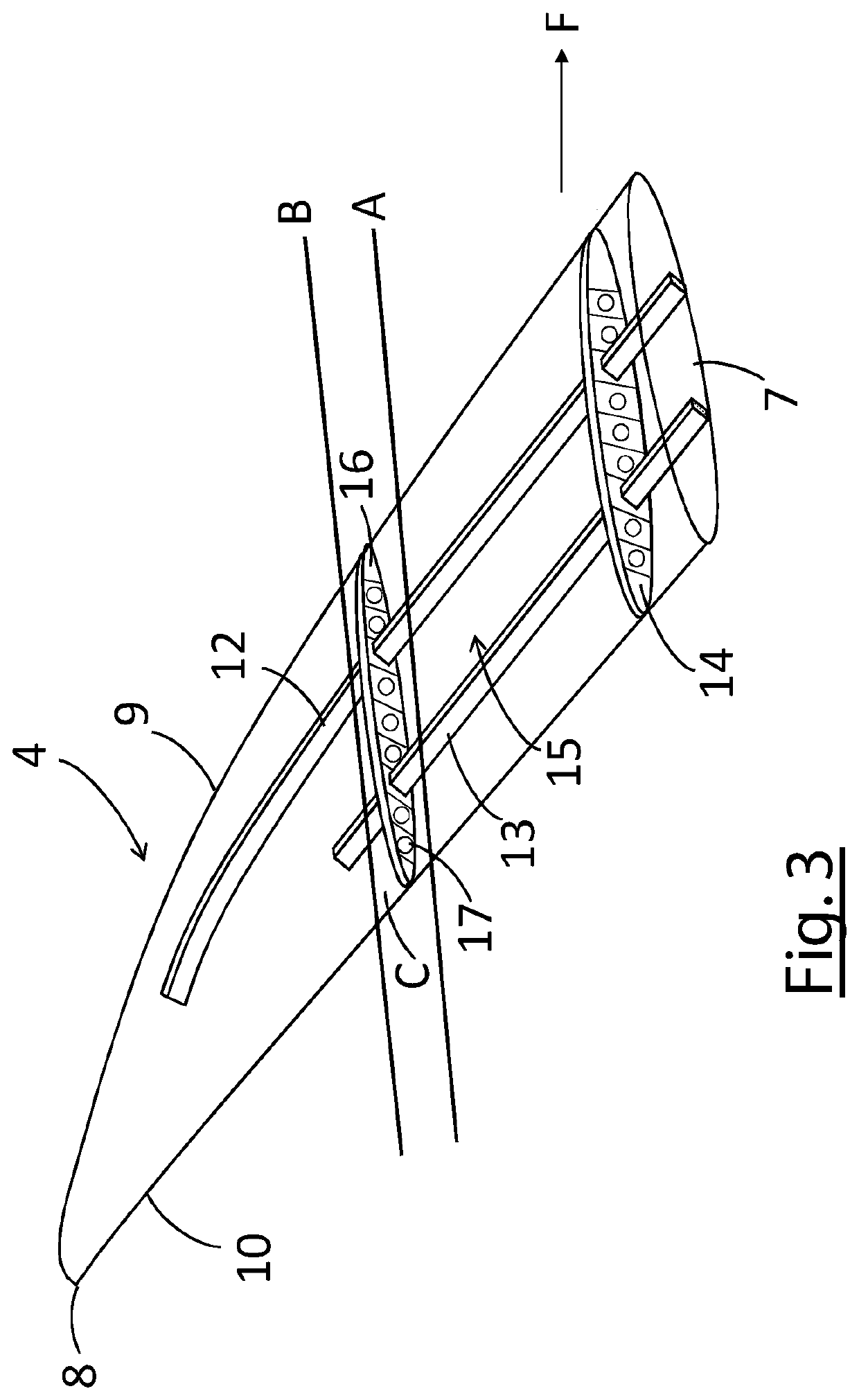 Rib arrangement in a wing tip device