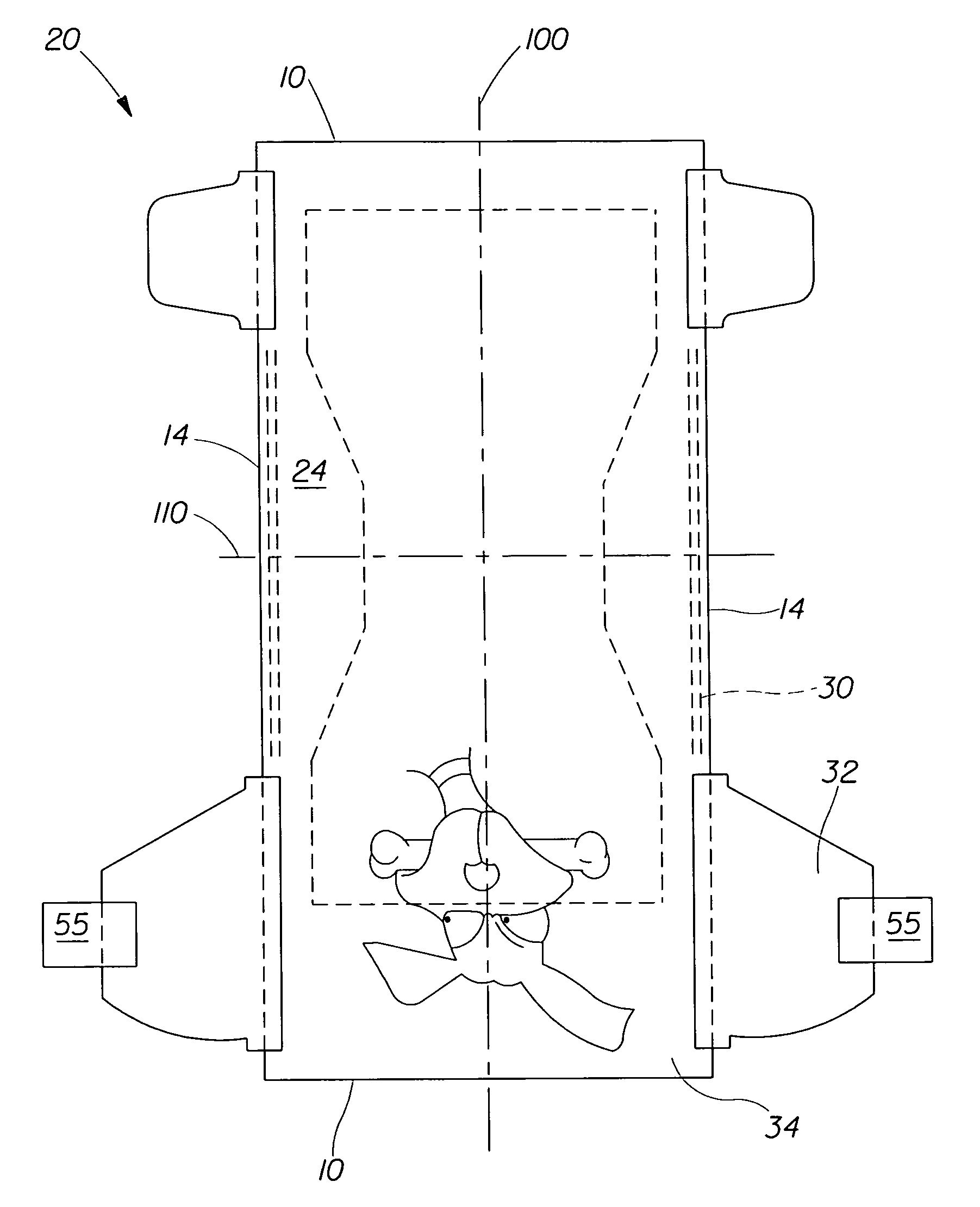 Disposable absorbent articles having a partially visible graphic