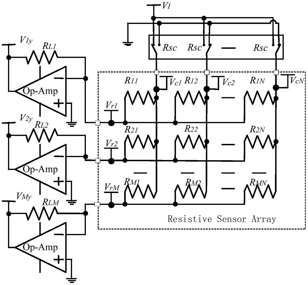 Resistive sensor array fast readout circuit based on two-wire system isopotential method