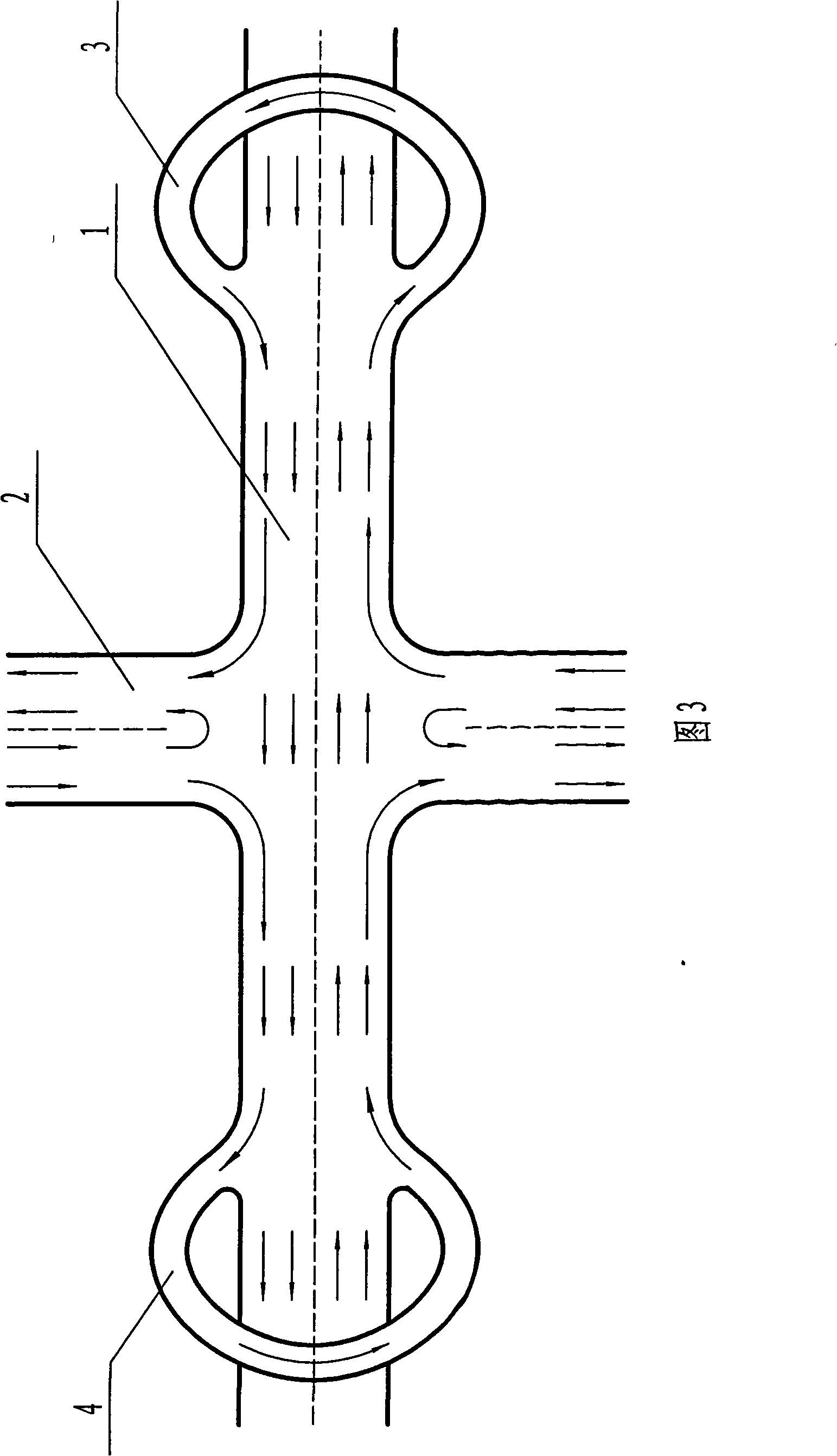 City intersection passing bridge or passage