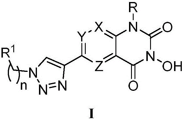 N-hydroxyl heterocycle pyrimindine diketone derivative and preparation method and application thereof