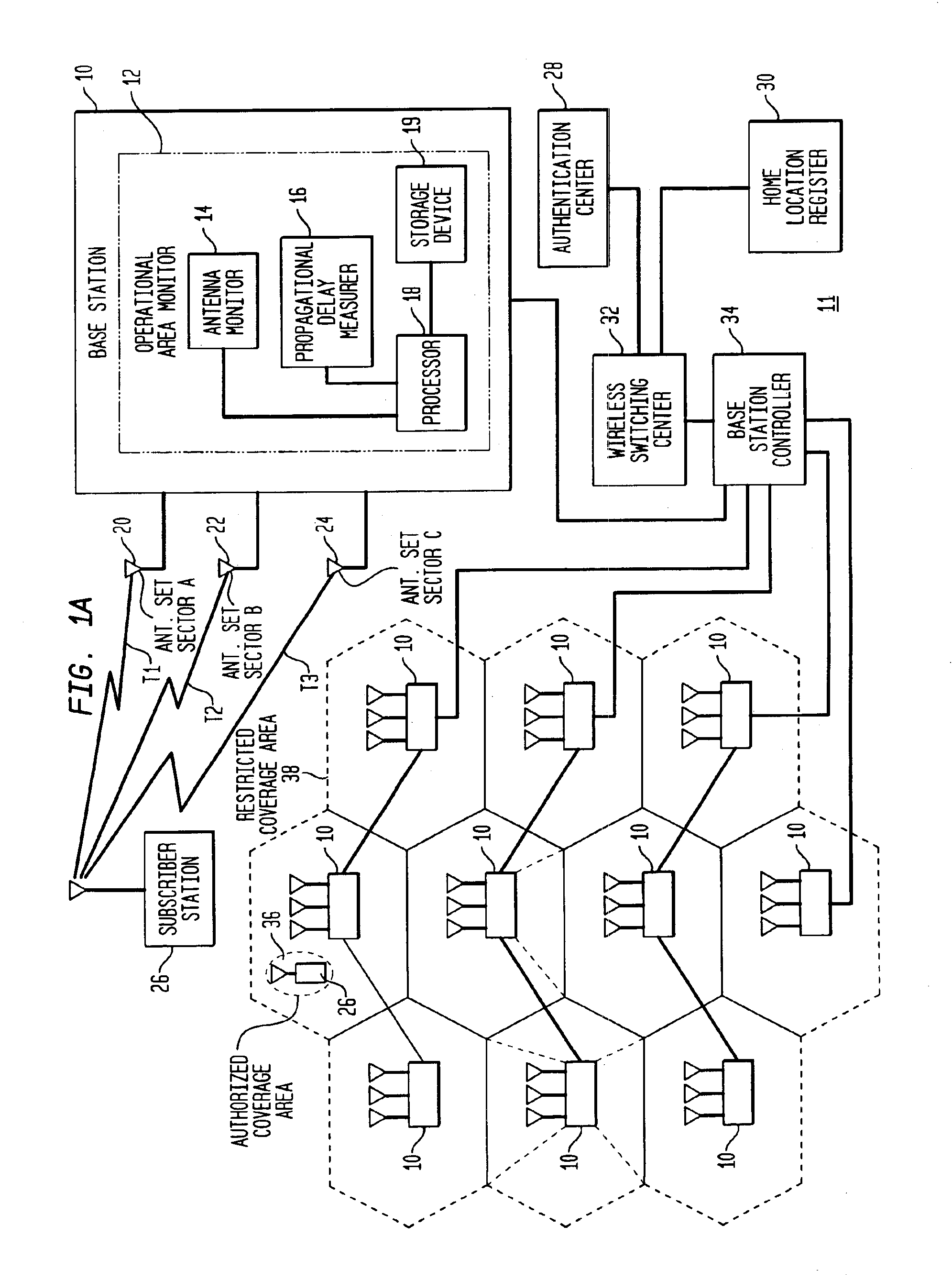 Method and system for monitoring an operational area of a subscriber station