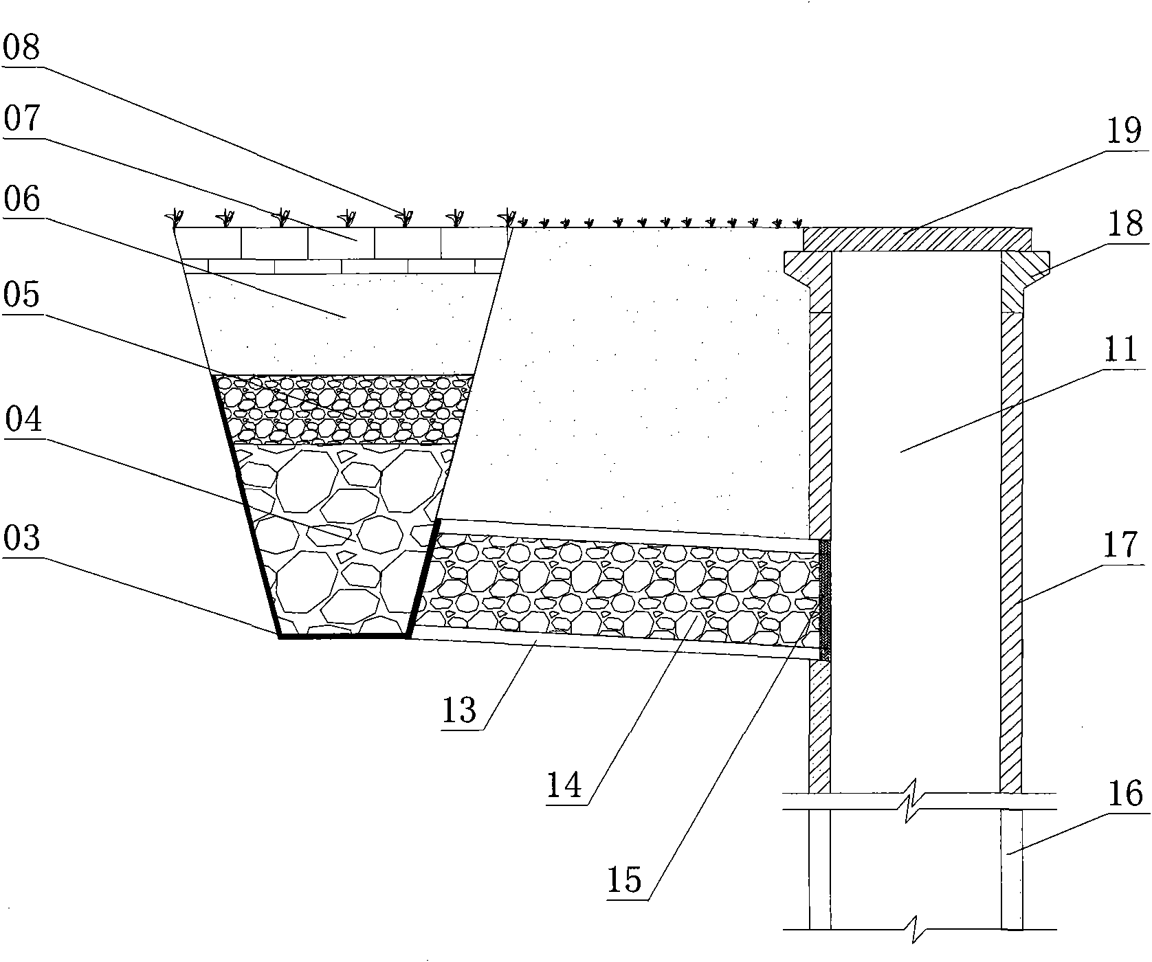 Seepage-intercepting and pollutant-removing system of large channel non-water passing slope