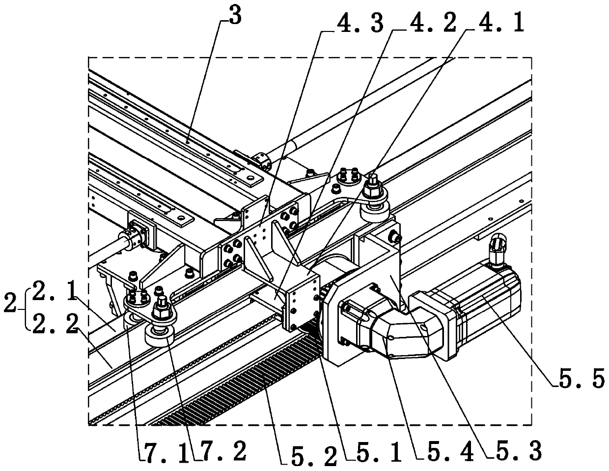 Longitudinal moving structure of three-coordinate coiled material lifting and moving device