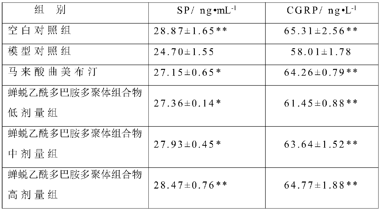 Periostracum cicadae acetyldopamine polymer composition capable of preventing and treating irritable bowel syndrome, and application of periostracum cicadae acetyldopamine polymer composition