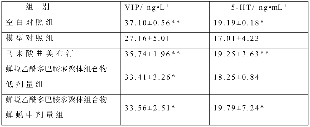 Periostracum cicadae acetyldopamine polymer composition capable of preventing and treating irritable bowel syndrome, and application of periostracum cicadae acetyldopamine polymer composition