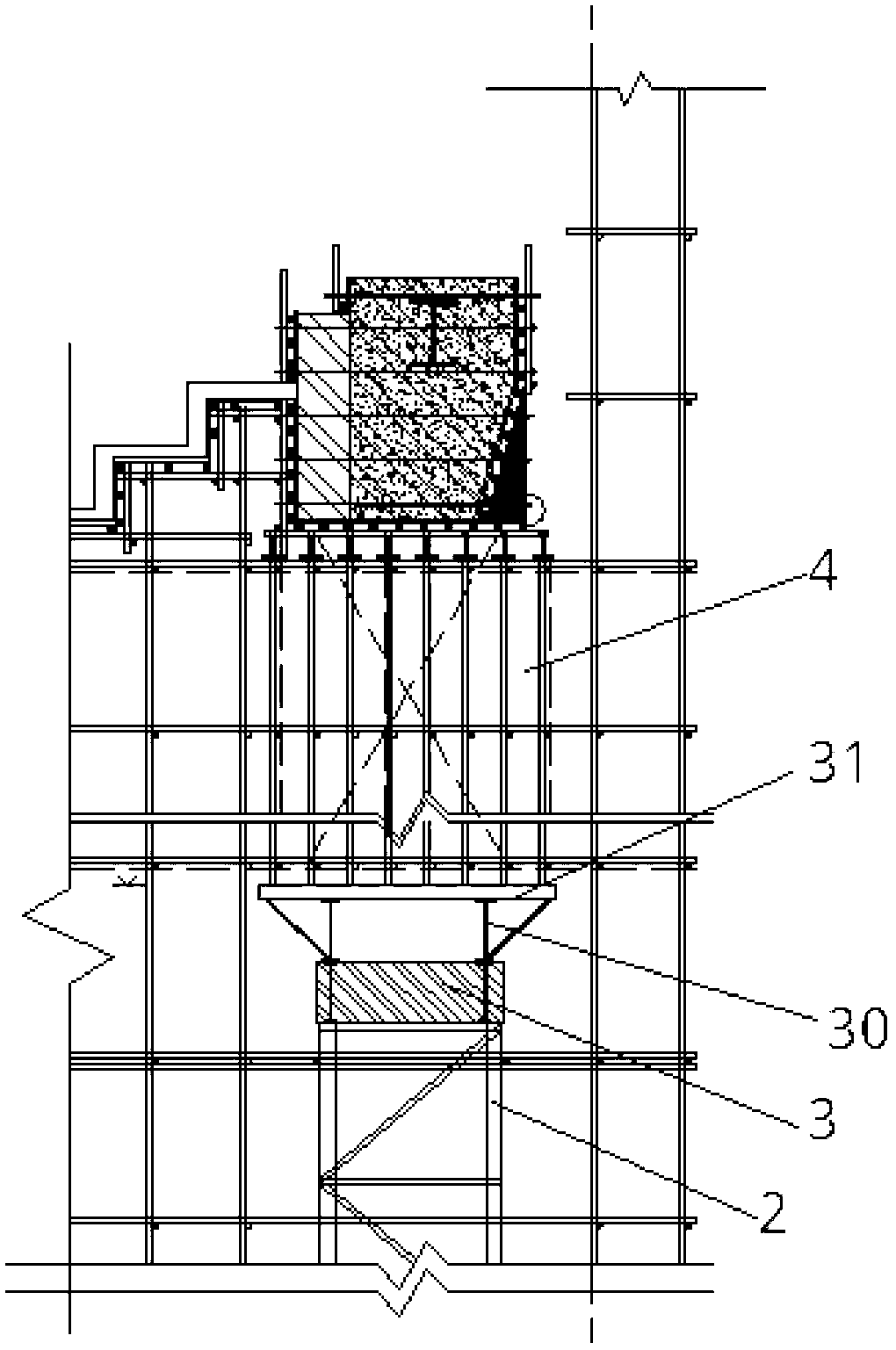 Tower crane standard knot bearing upper air supporting formwork steel platform structure and construction method