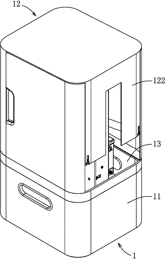 Device with scraping mechanism, and three-dimensional printer