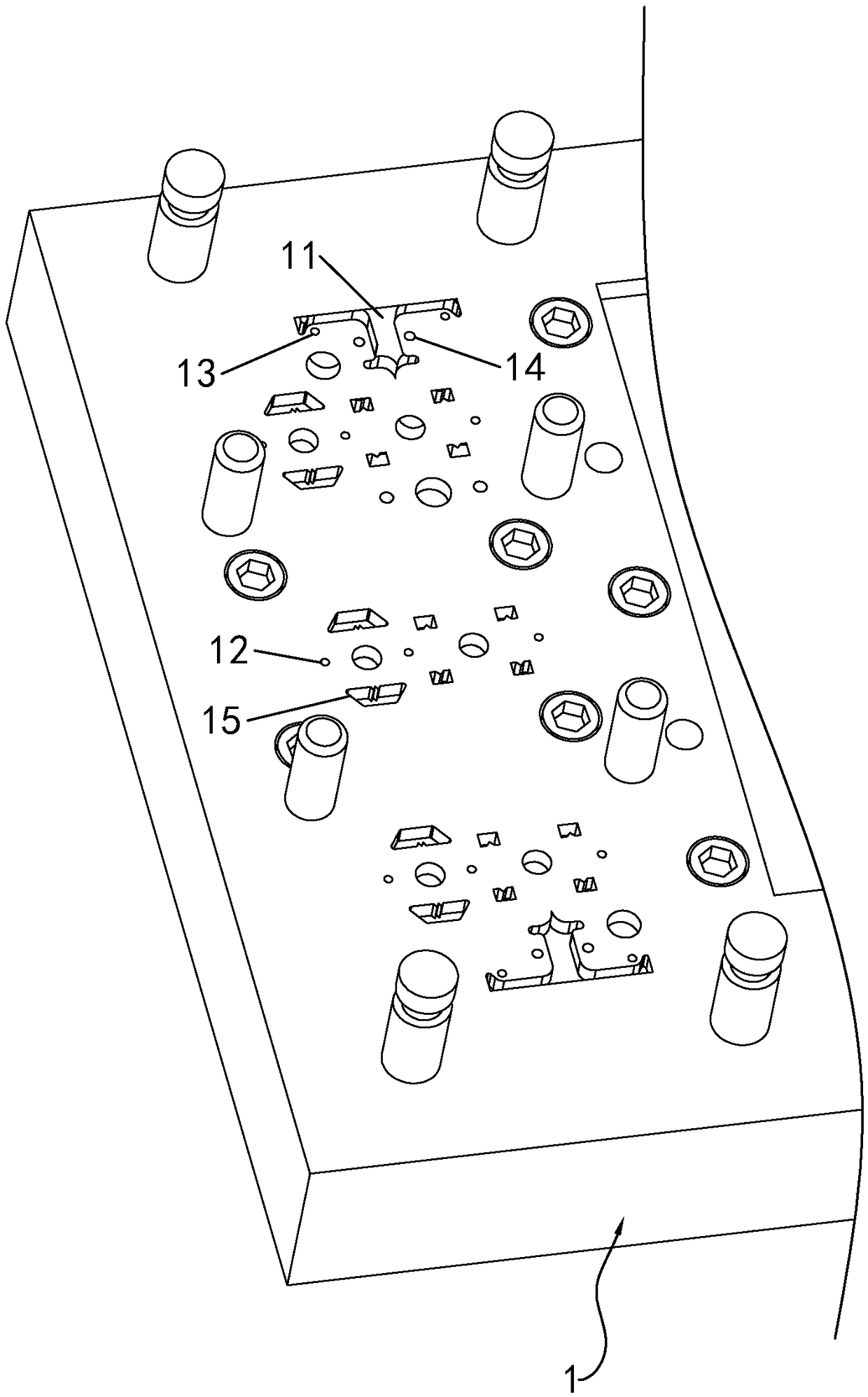 Lower die for machining drawer slide rail