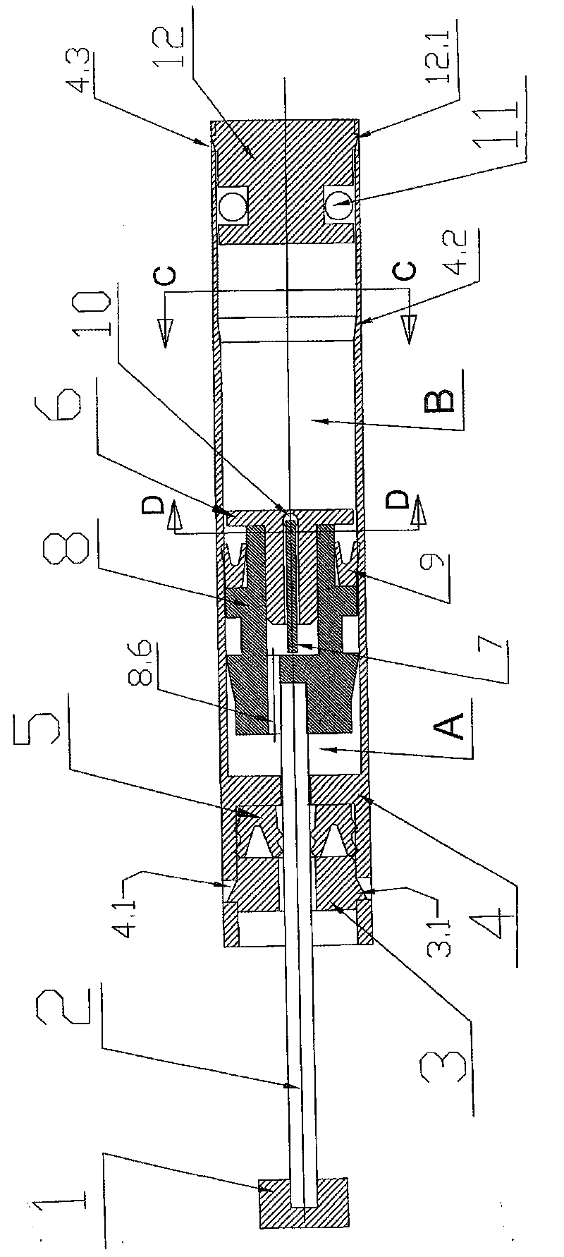 Gas damping buffer with axial piston vent hole