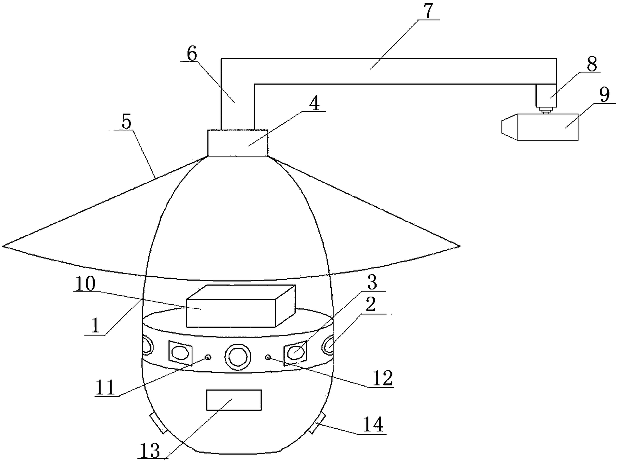 Panoramic camera monitoring device capable of automatically removing dust through gas