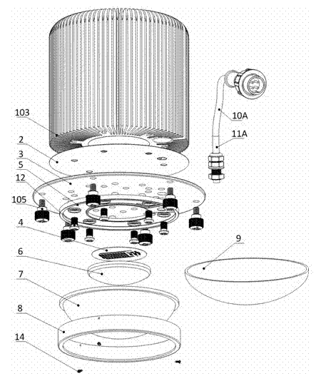 LED (light-emitting diode) lawn lamp using support composite member as mounting interface