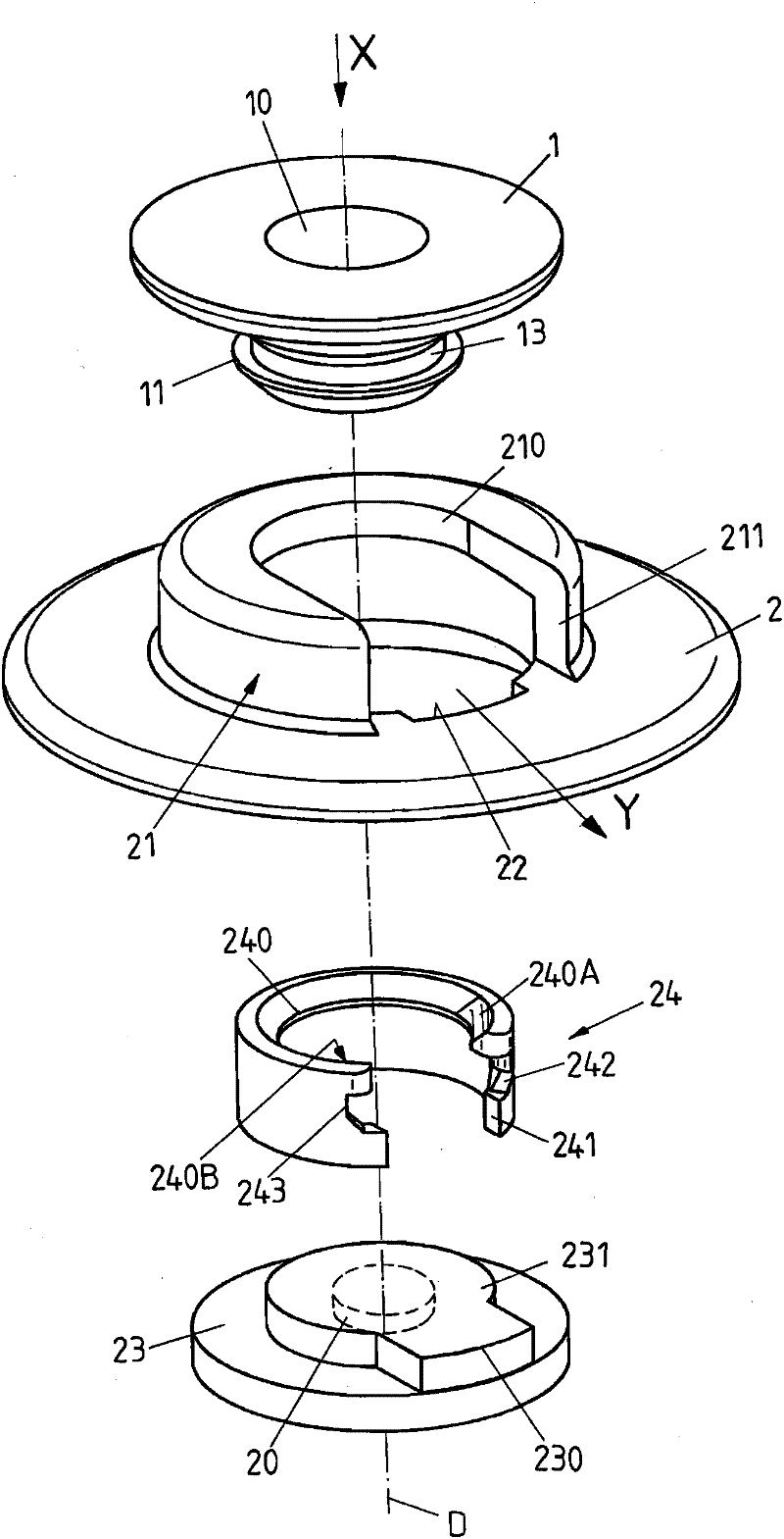 Latching device for connecting two parts